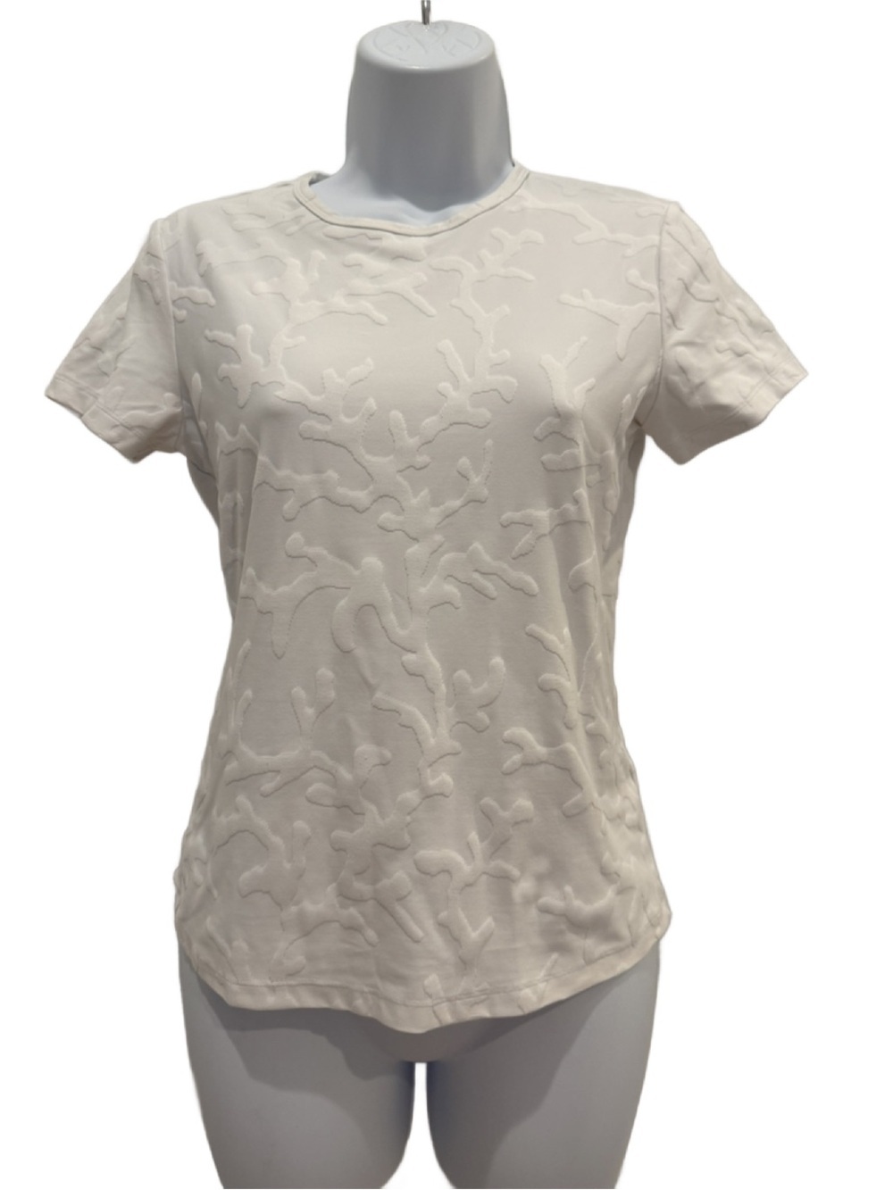 J Mclaughlin white Fitted Embossed Short Sleeve Top Small